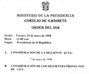Consejo de Gabinete de 7-29 de mayo y 18 de junio de 1998